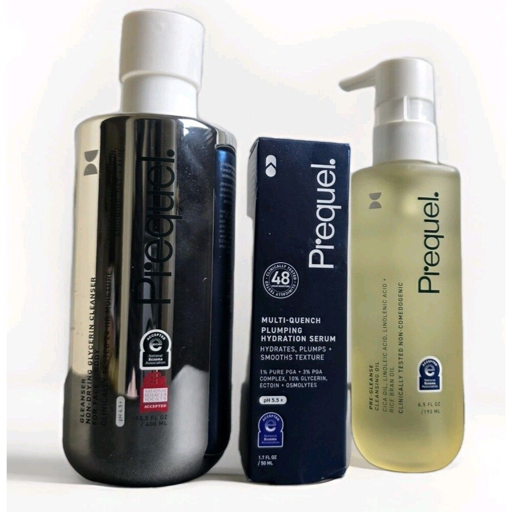 Prequel Skincare 3-Piece Bundle - Gleanser, Pre-Gleanse Oil & Multi-Quench Serum